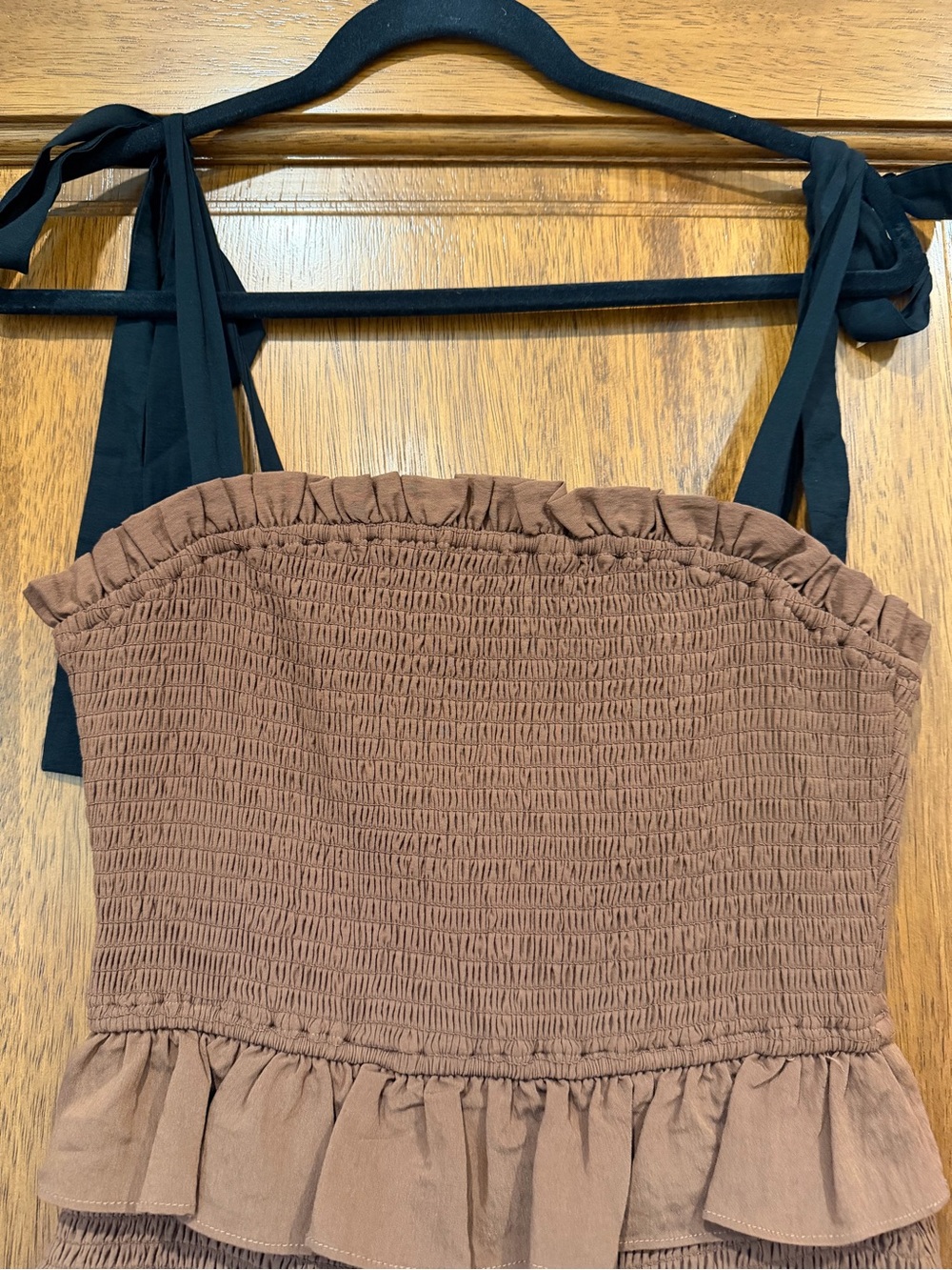 Endless Rose Chocolate Brown Ruffled Sundress with Tie Straps - Picture 10 of 11